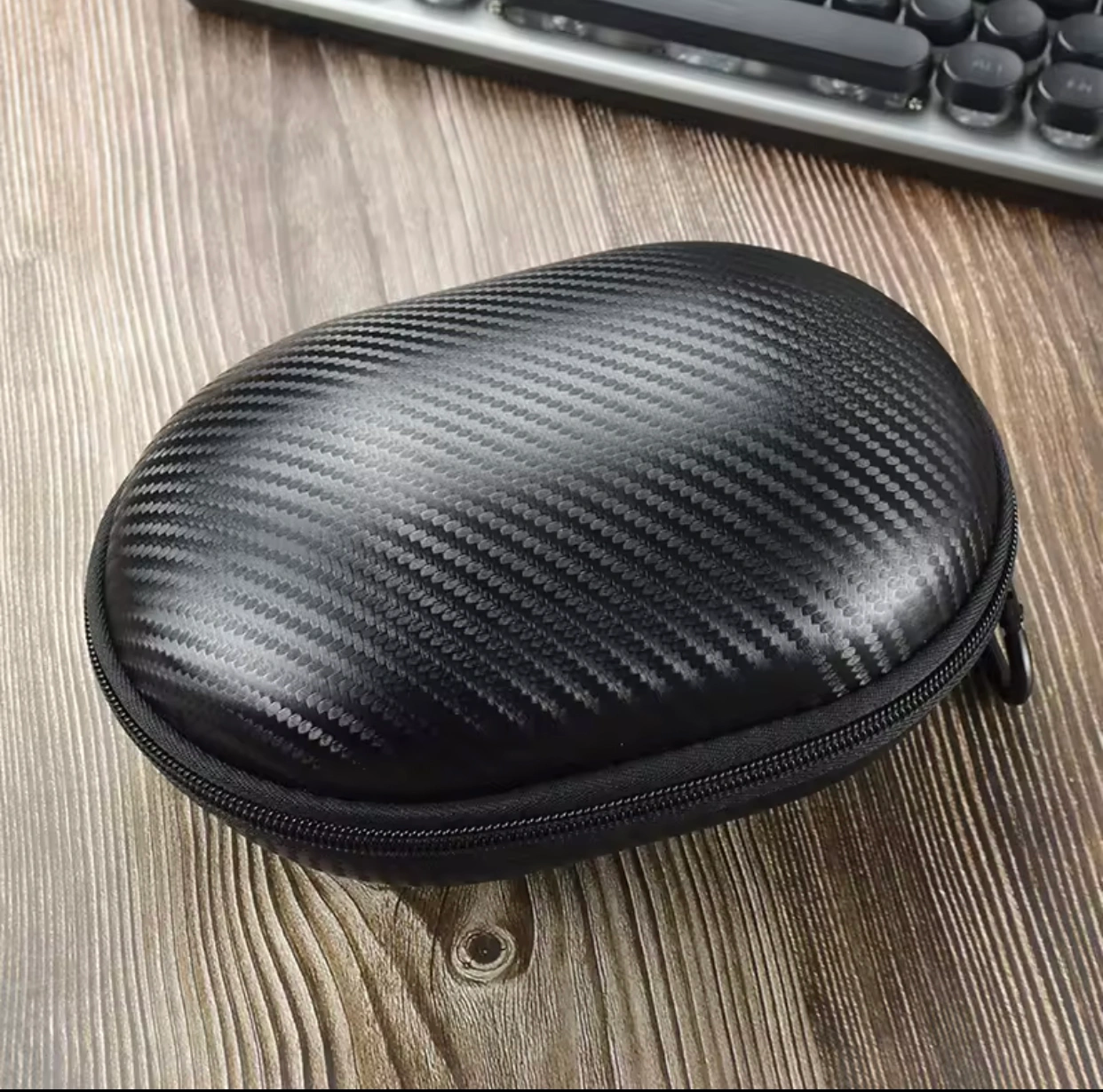 Custom Oval Shape Carbon Fiber Texture EVA Headphone Case | Rigid Protective Travel Carrying Bag for Folding Over-Ear Headphones