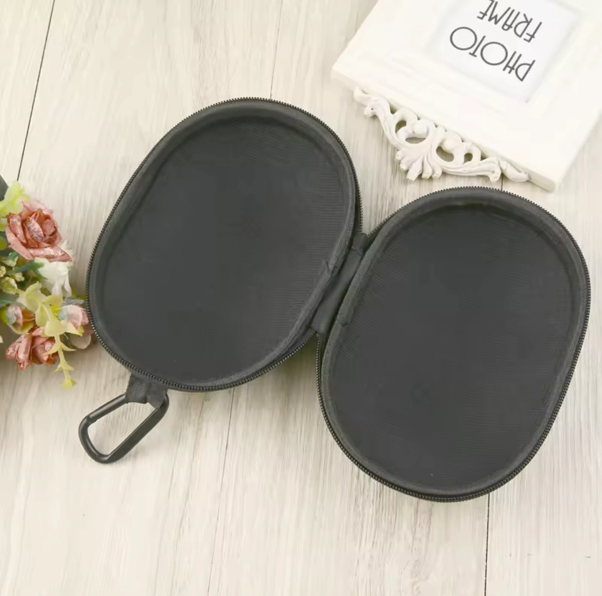 Custom Oval Shape Carbon Fiber Texture EVA Headphone Case | Rigid Protective Travel Carrying Bag for Folding Over-Ear Headphones