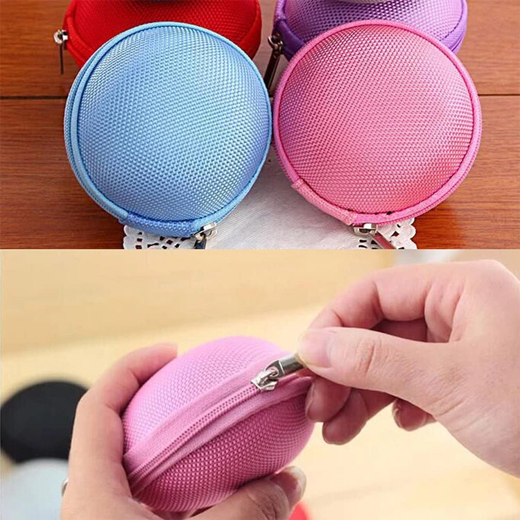 Wholesale Round Shape Small Portable Shockproof EVA Earphone Case & Coin Organizer