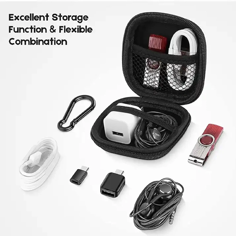 Wholesale Square EVA Earphone Tech Accessory Case | Portable Hardshell Organizer for Earbuds, USB Drives & Charging Cables
