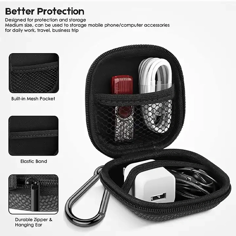 Wholesale Square EVA Earphone Tech Accessory Case | Portable Hardshell Organizer for Earbuds, USB Drives & Charging Cables