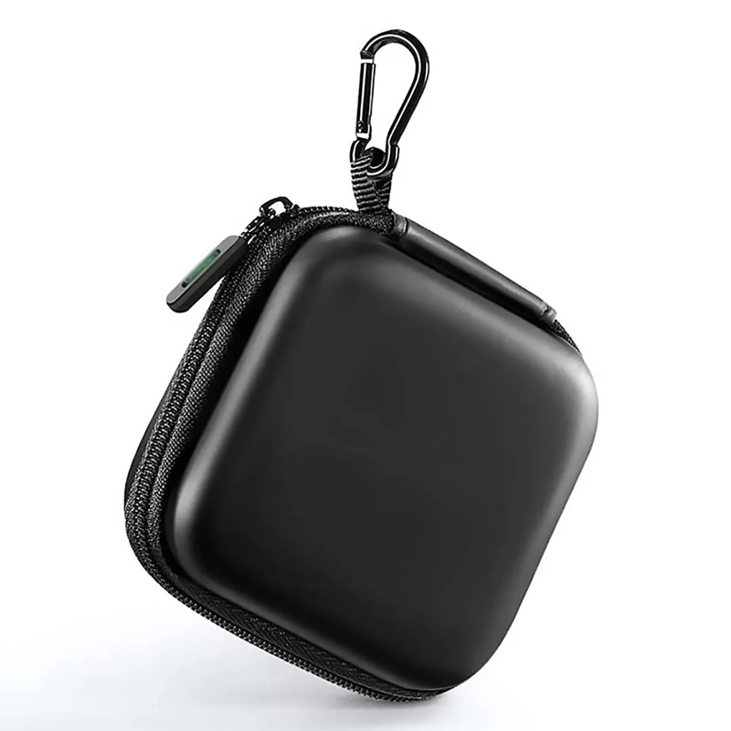 Customized Square Shape Black PU EVA Earphone Case Supplier With Metal Hook
