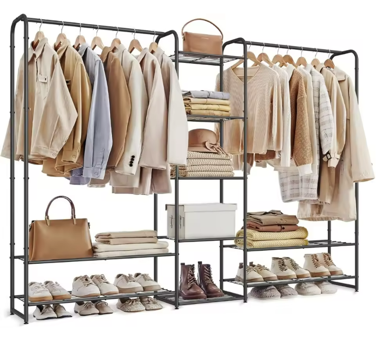 Industrial Metal Garment Rack Organizer