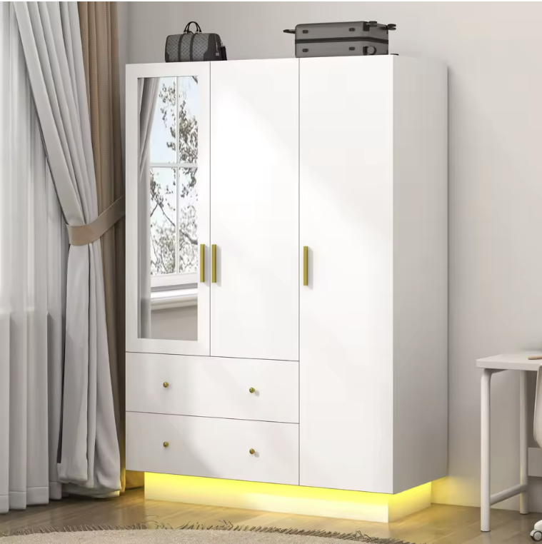 Modern White Wardrobe with Mirror