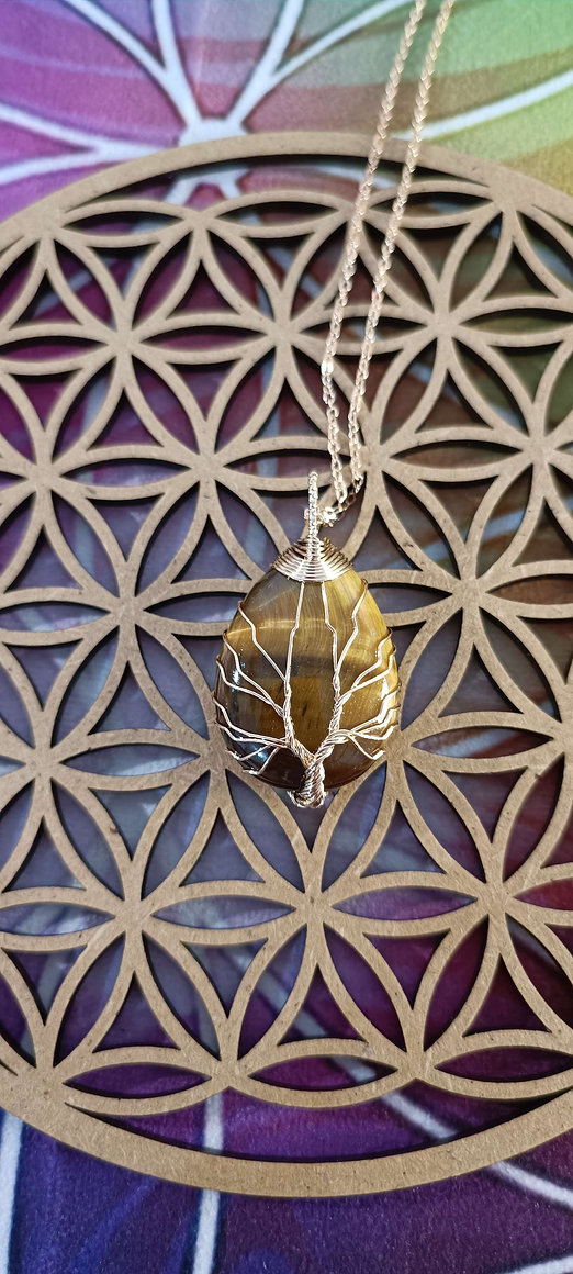 Pendentif arbre de vie oeil du tigre 
