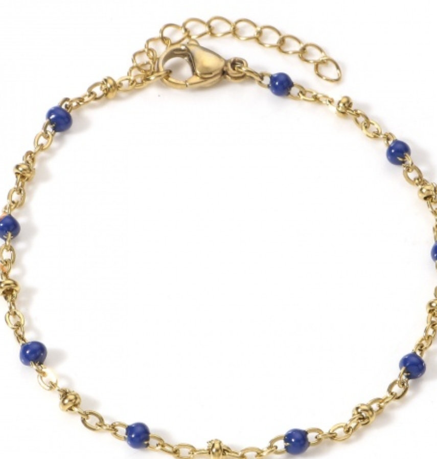 Bracelet chaîne doré et perles bleues