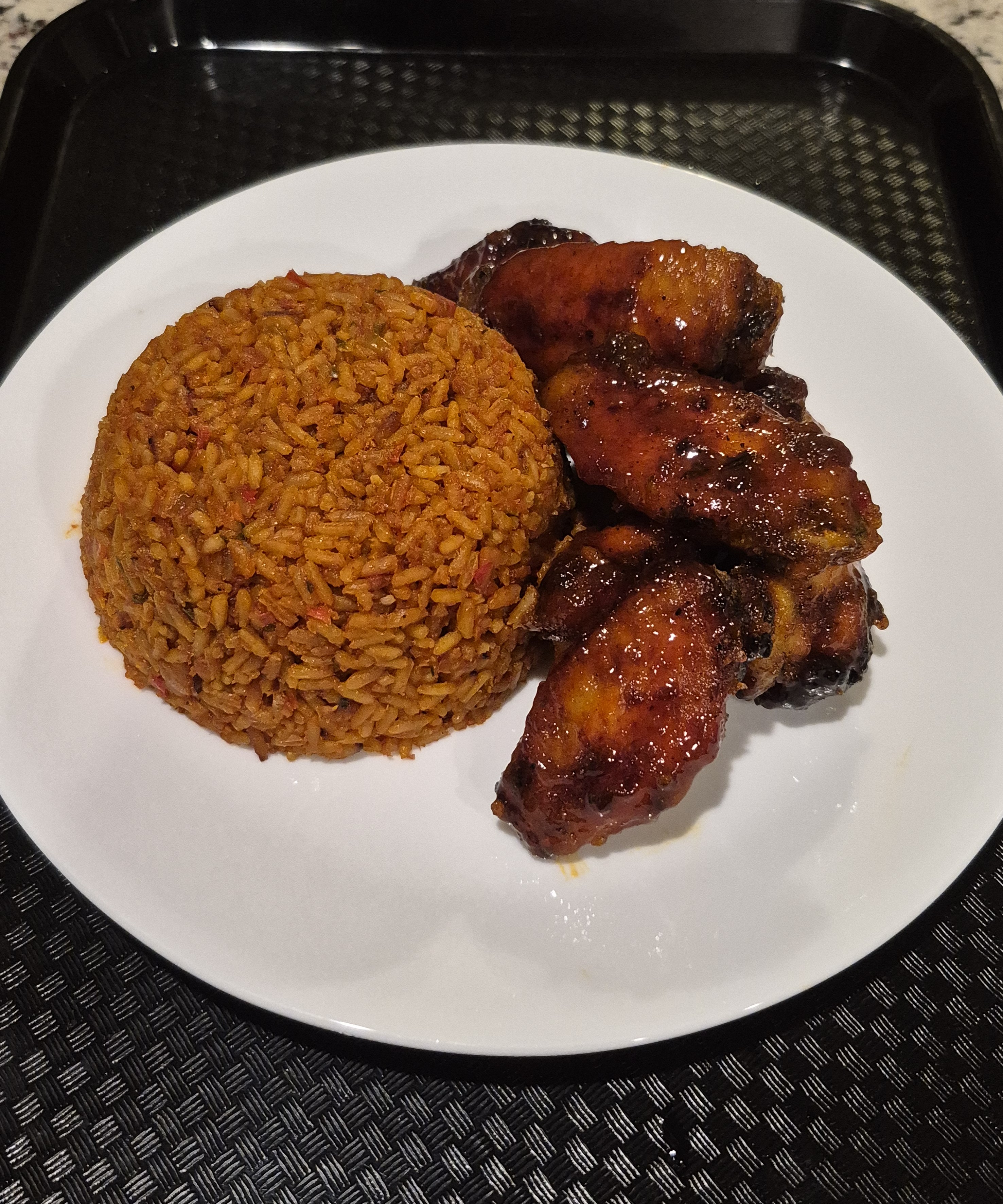 Ghana/Nigerian Jollof Rice with 3 whole chicken wings