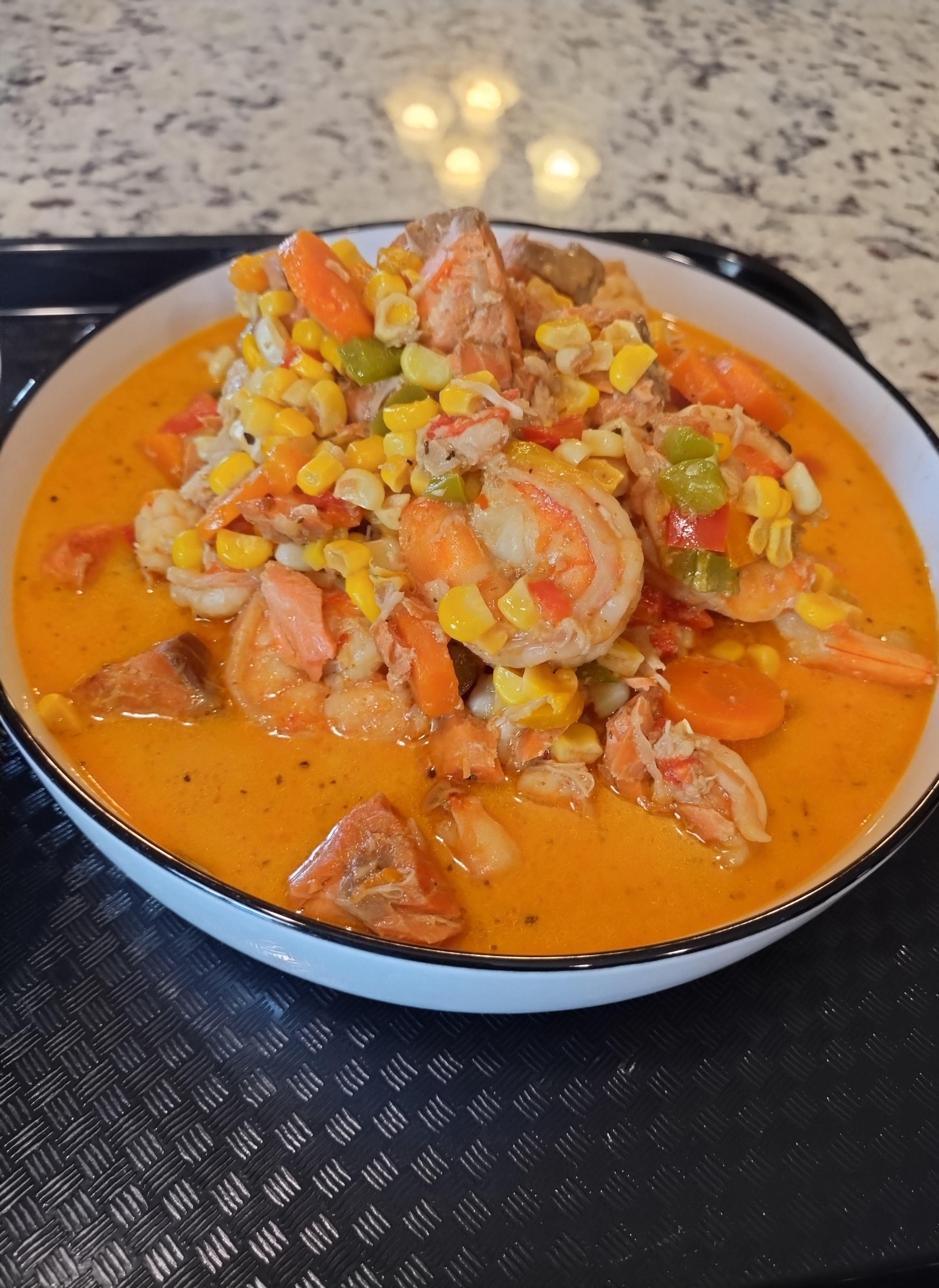 overloaded salmon, shrimp soup