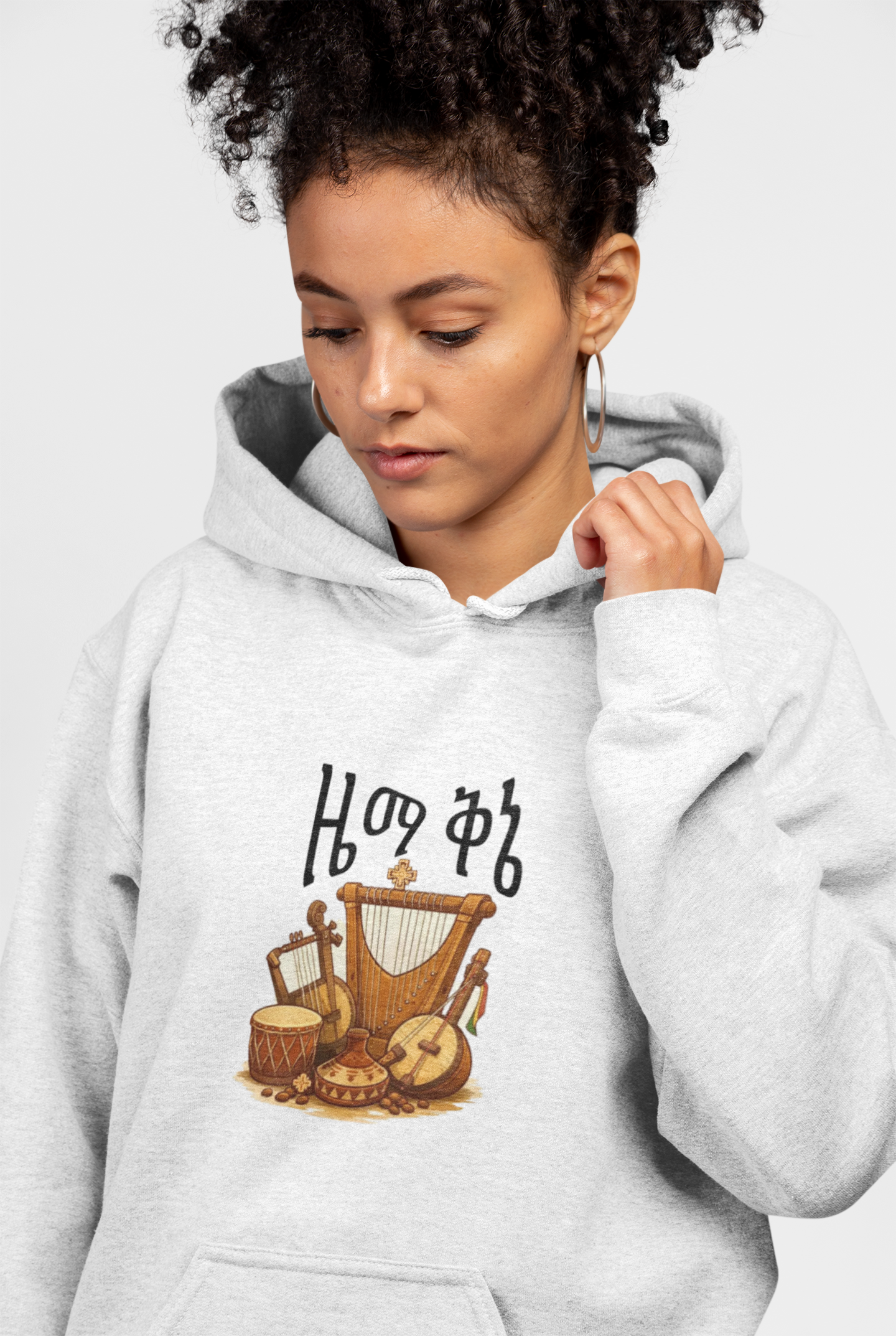 Ethiopian Traditional Instrument with Ge'ez Script Hoodie