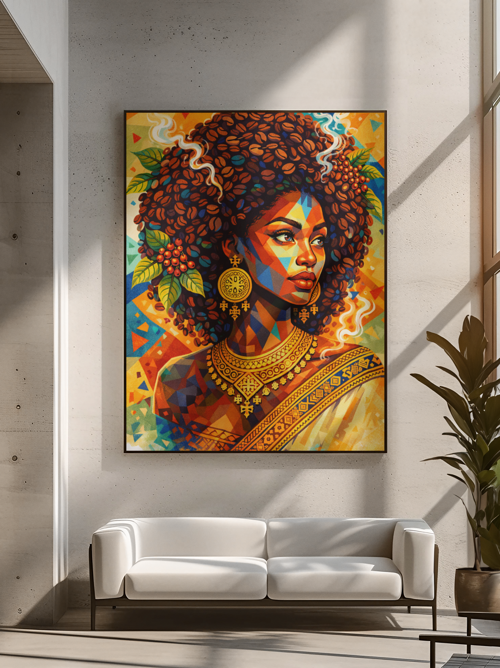 Afrocentric Coffee Crown Portrait Canvas | Matte Stretched Wall Art Canvas