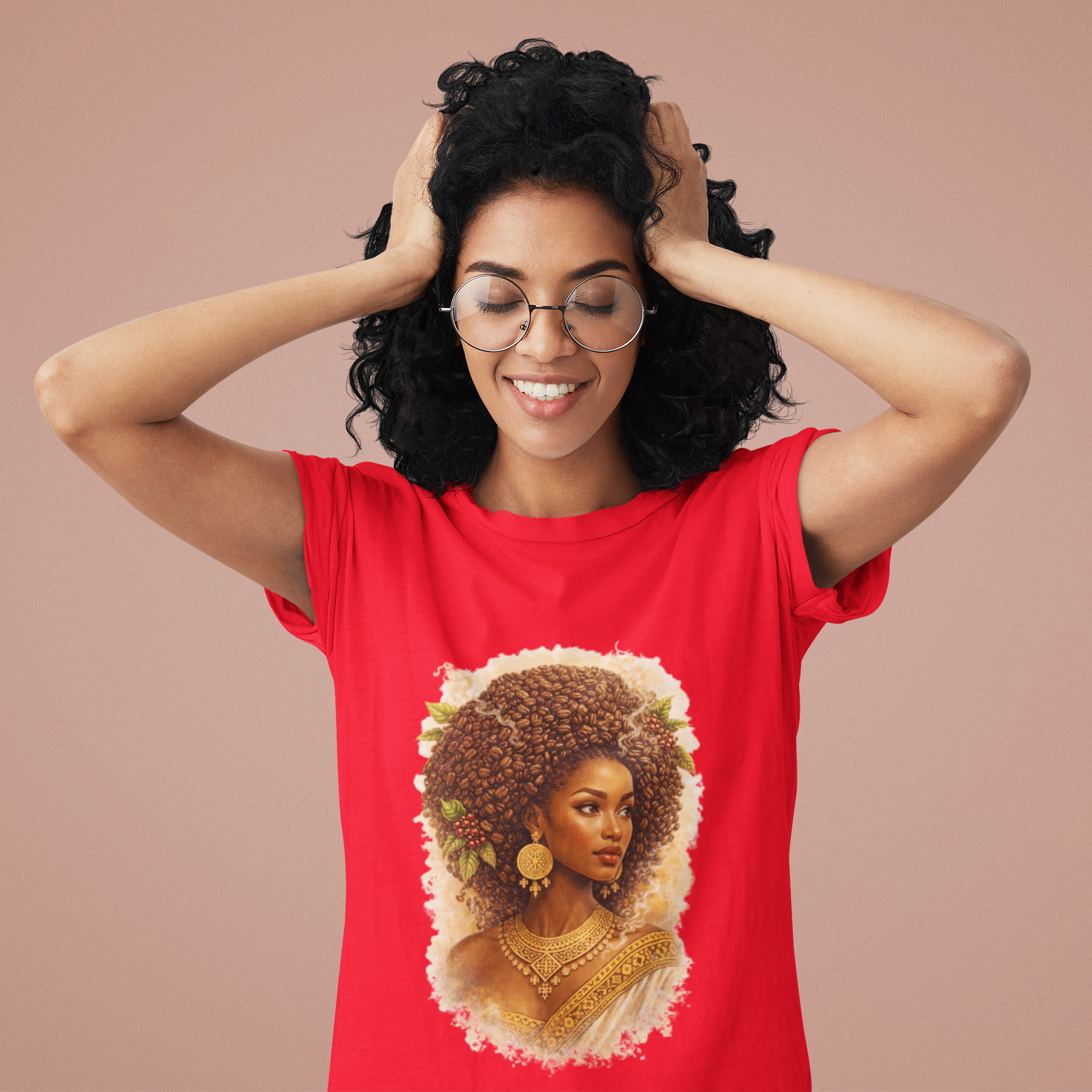 Afro Queen Portrait T-Shirt | Brown Skin Goddess Illustration