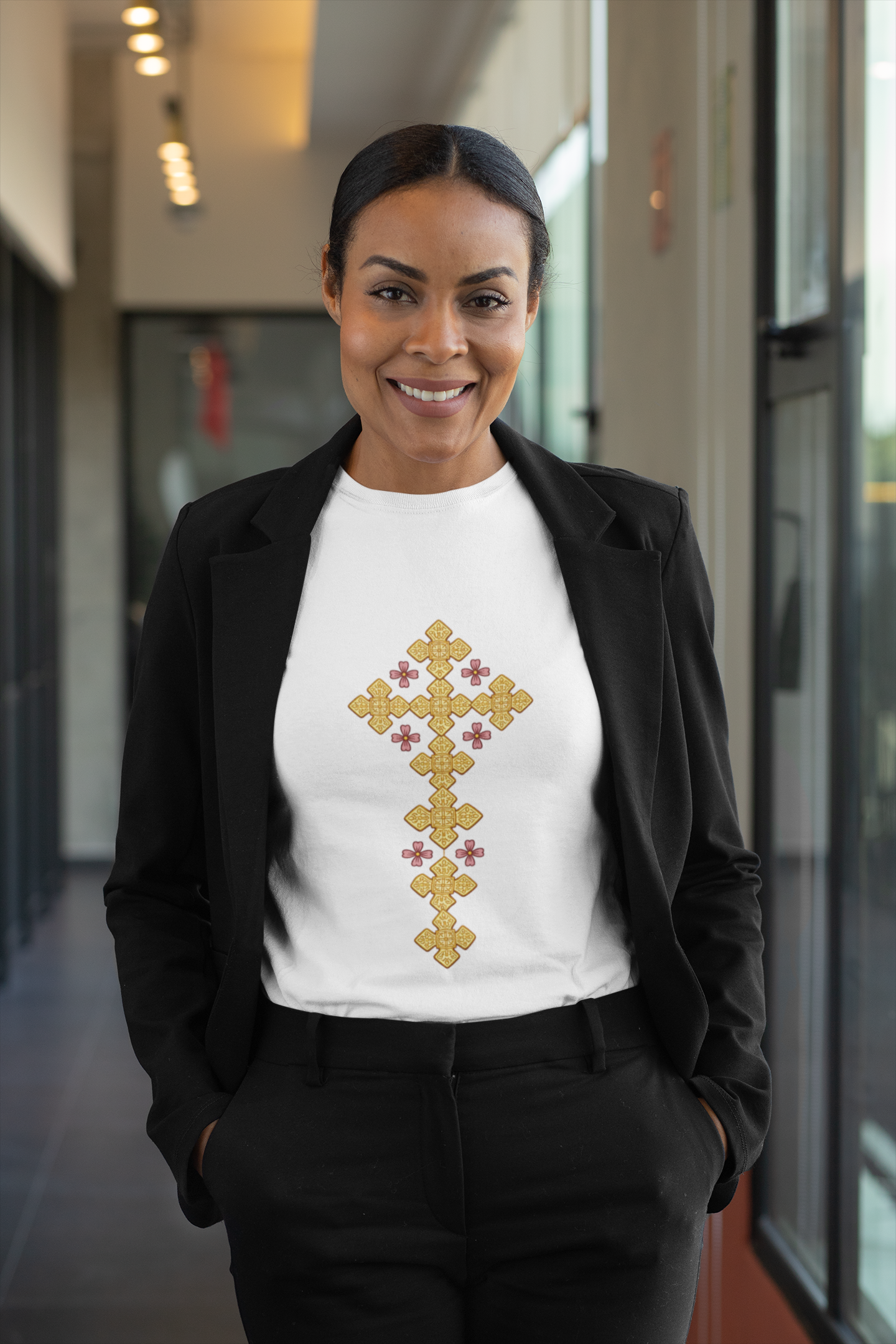 Embroidered Gold Cross T-Shirt | Eastern Orthodox Inspired Cross Tee
