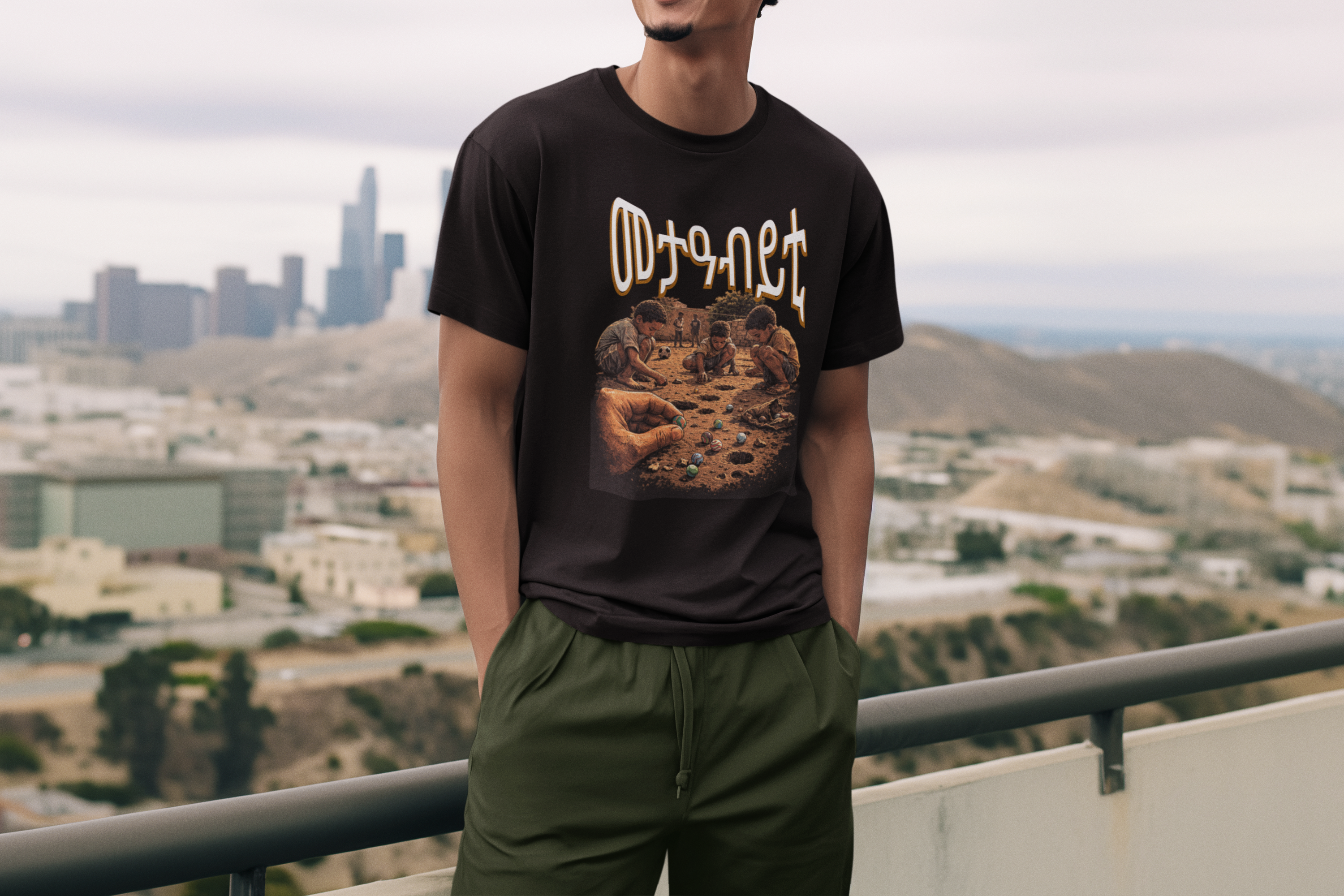 Habesha Childhood Memories kids playing marbles T-Shirt | Nostalgic Village Life