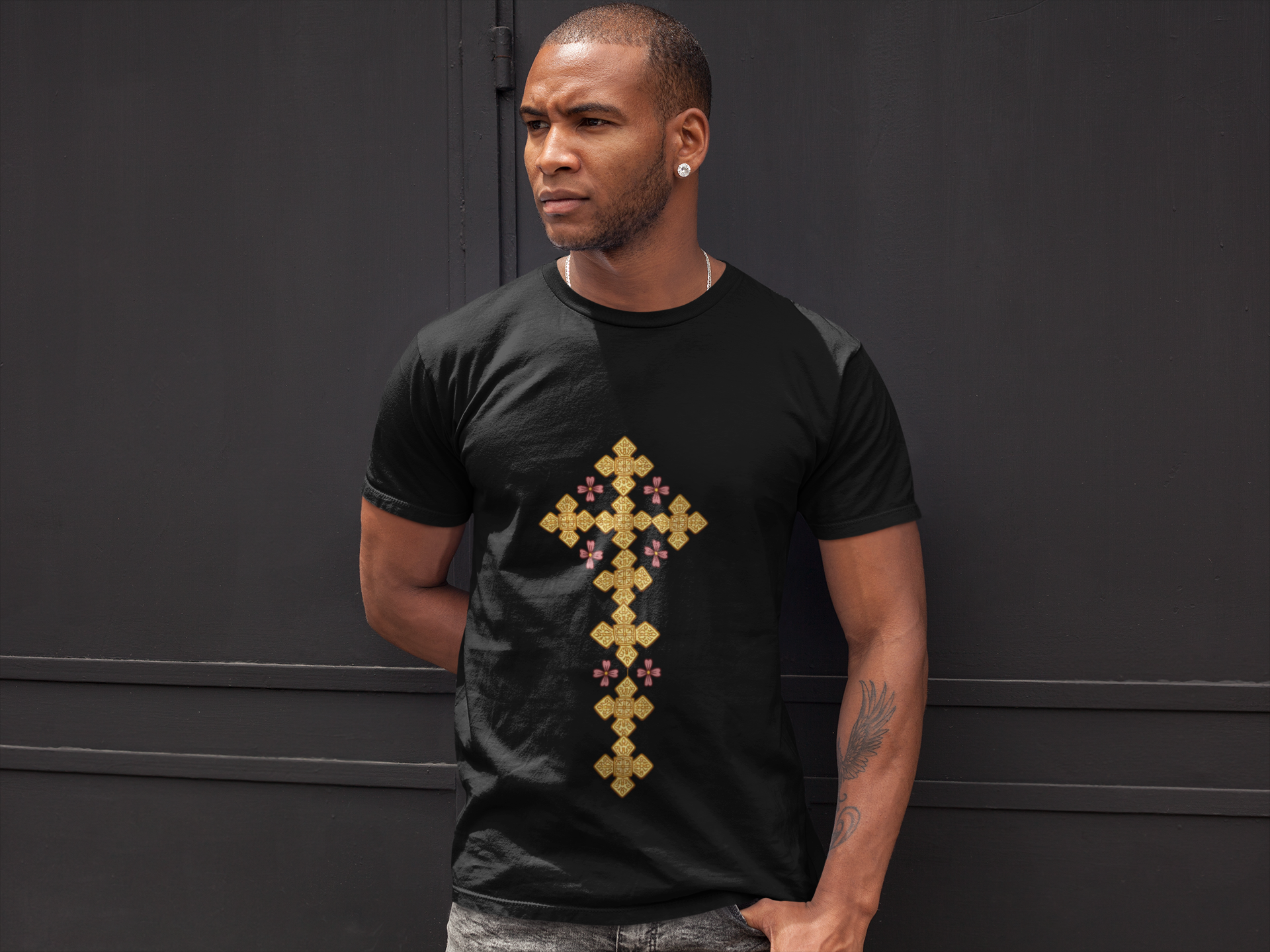 Embroidered Gold Cross T-Shirt | Eastern Orthodox Inspired Cross Tee