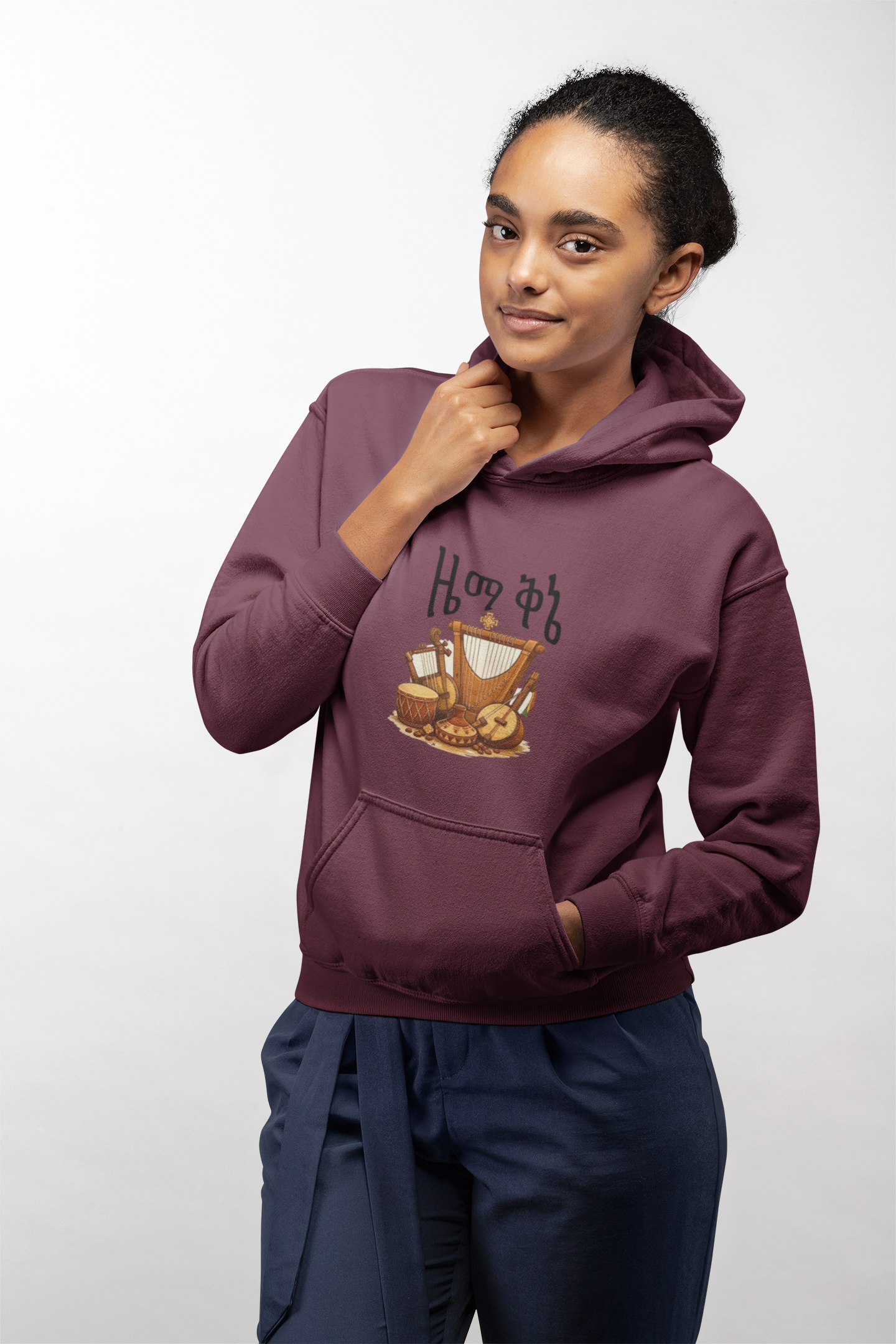 Ethiopian Traditional Instrument with Ge'ez Script Hoodie