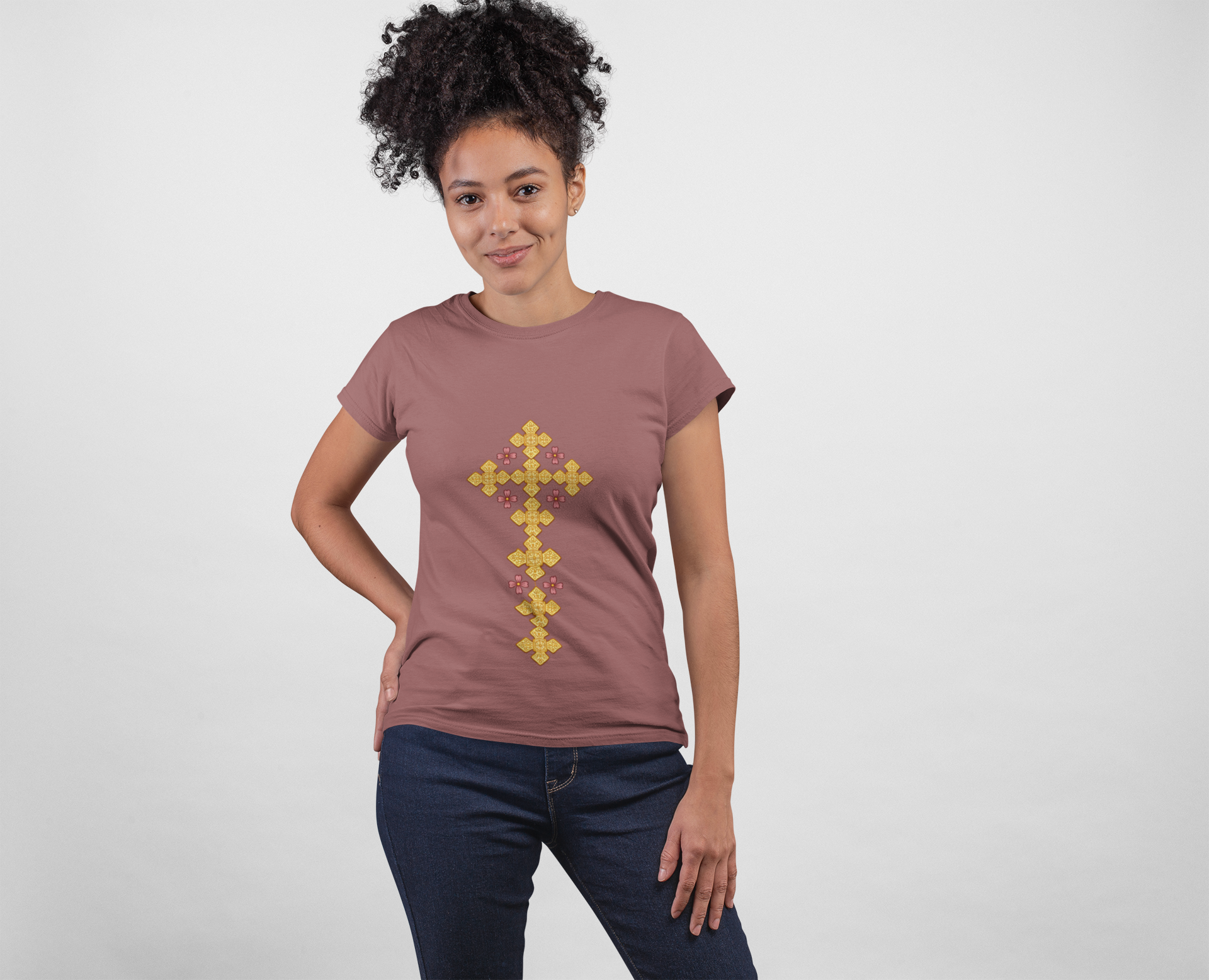 Embroidered Gold Cross T-Shirt | Eastern Orthodox Inspired Cross Tee
