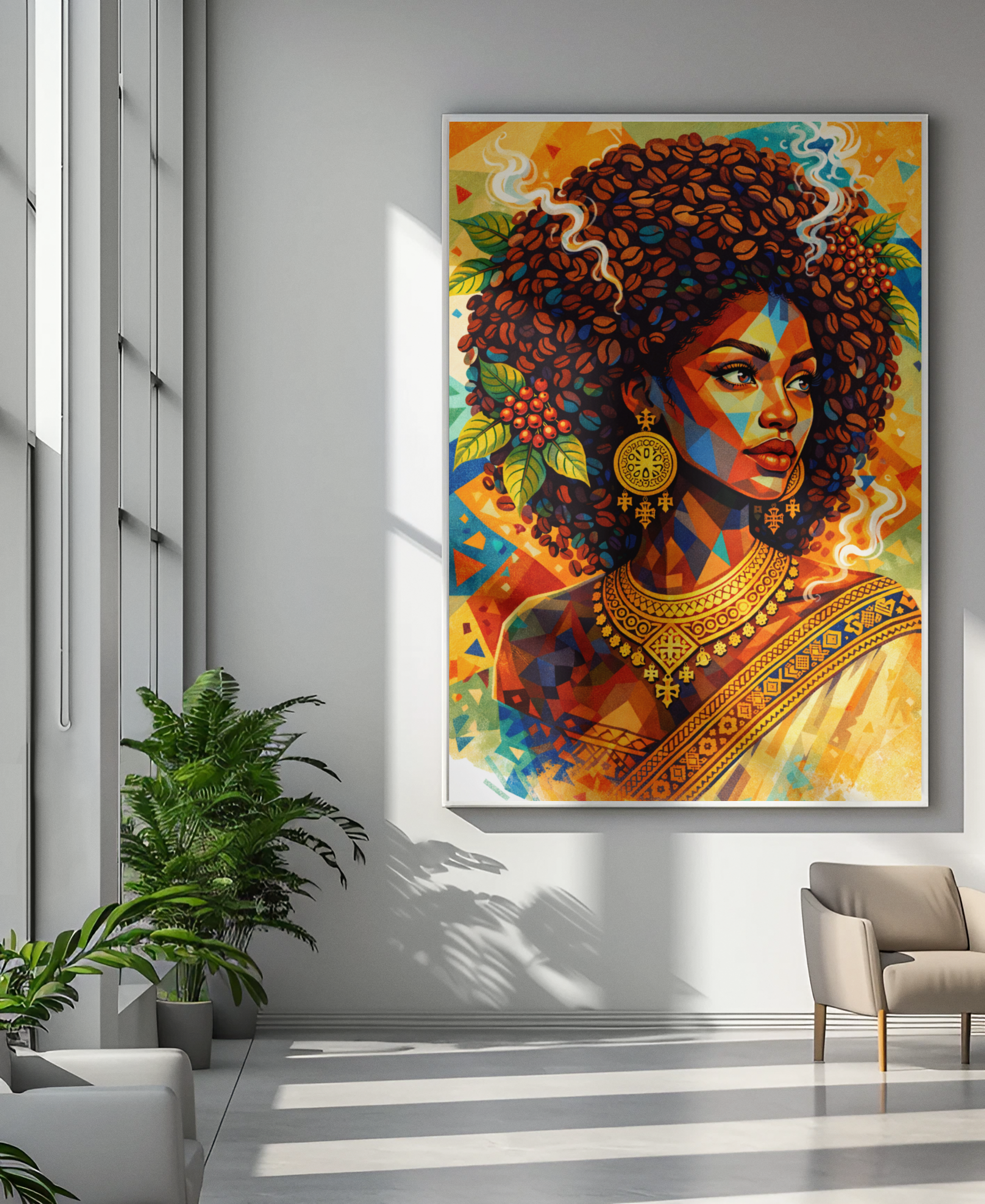 Afrocentric Coffee Crown Portrait Canvas | Matte Stretched Wall Art Canvas
