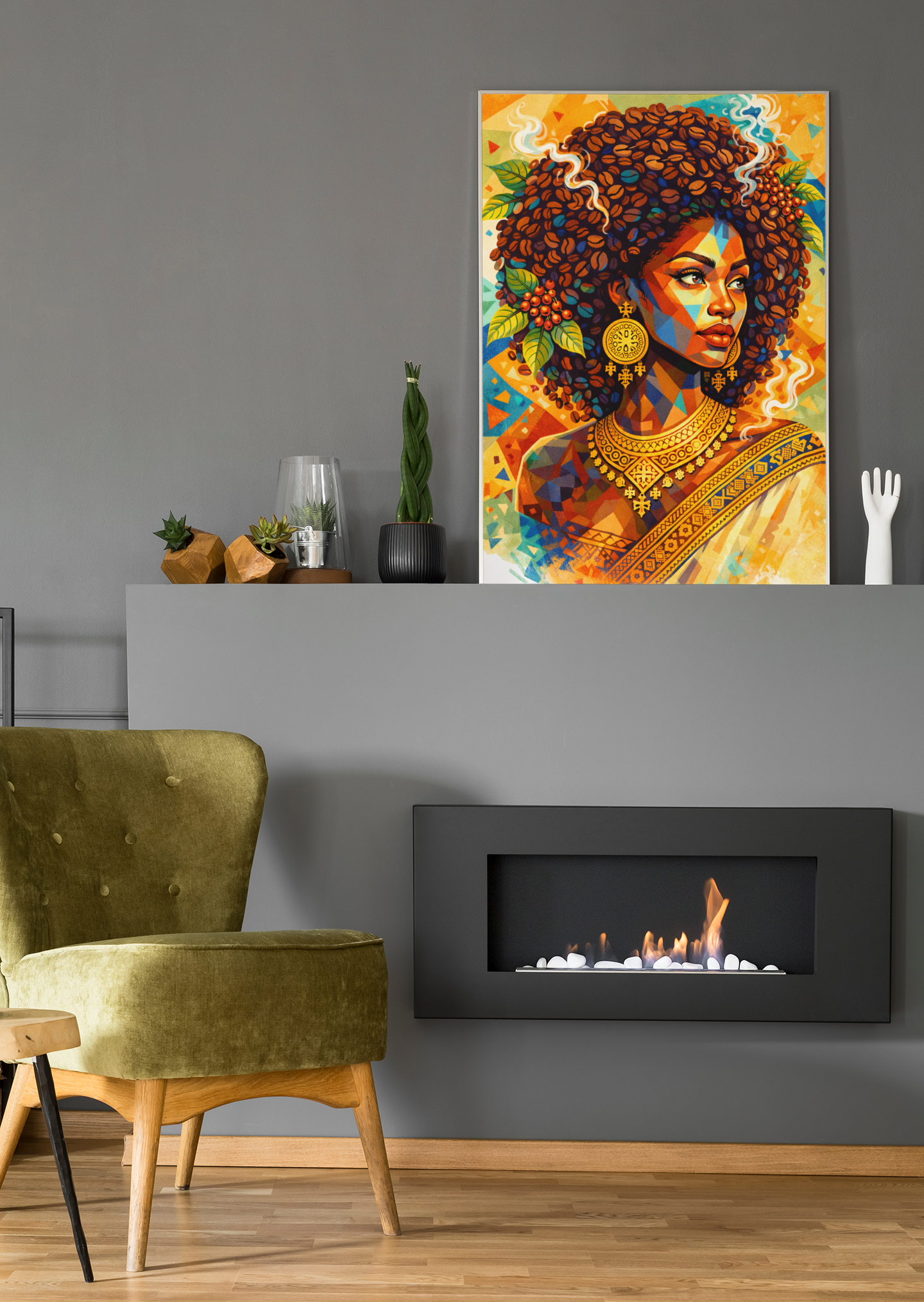 Afrocentric Coffee Crown Portrait Canvas | Matte Stretched Wall Art Canvas