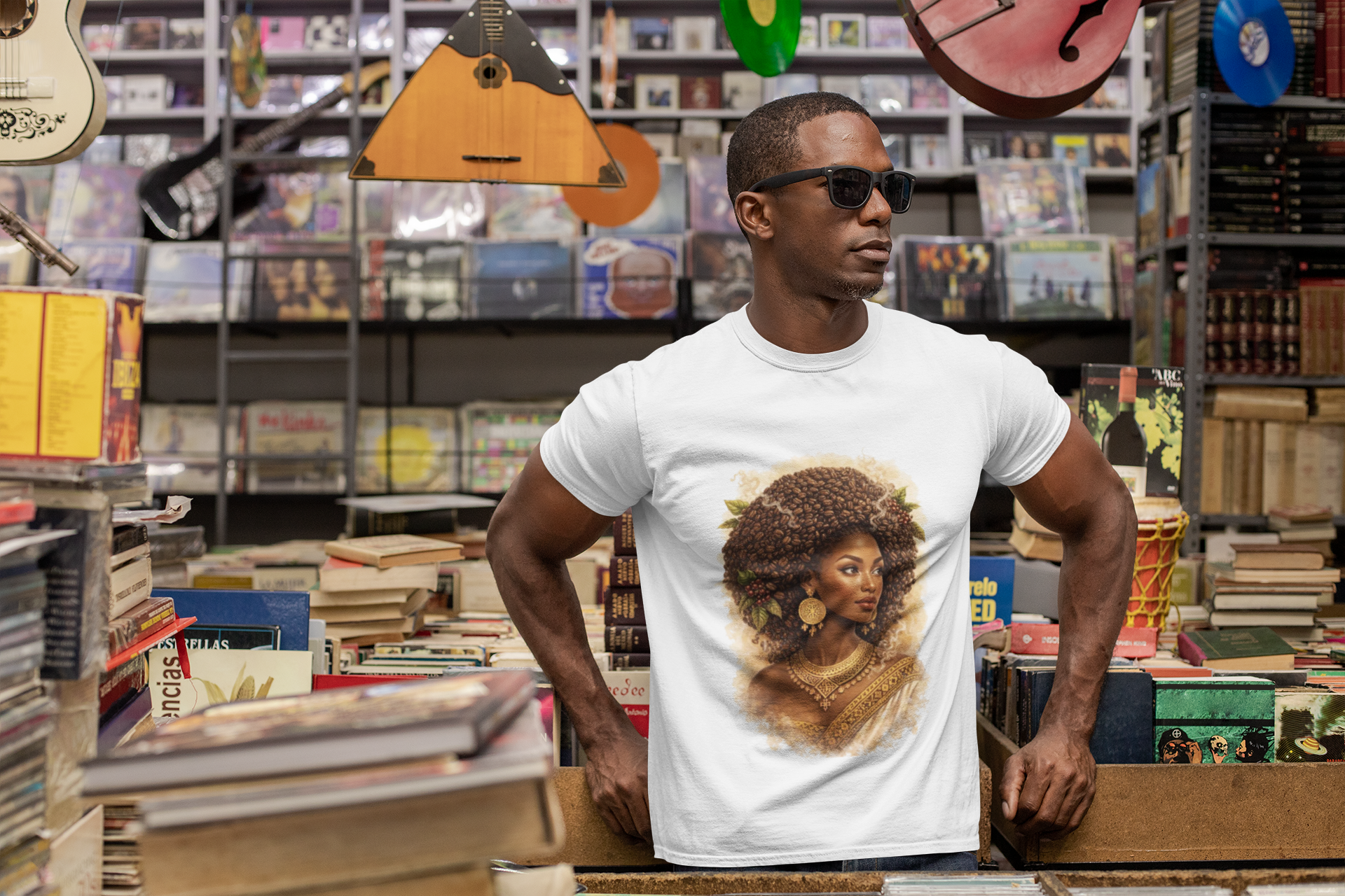 Afro Queen Portrait T-Shirt | Brown Skin Goddess Illustration