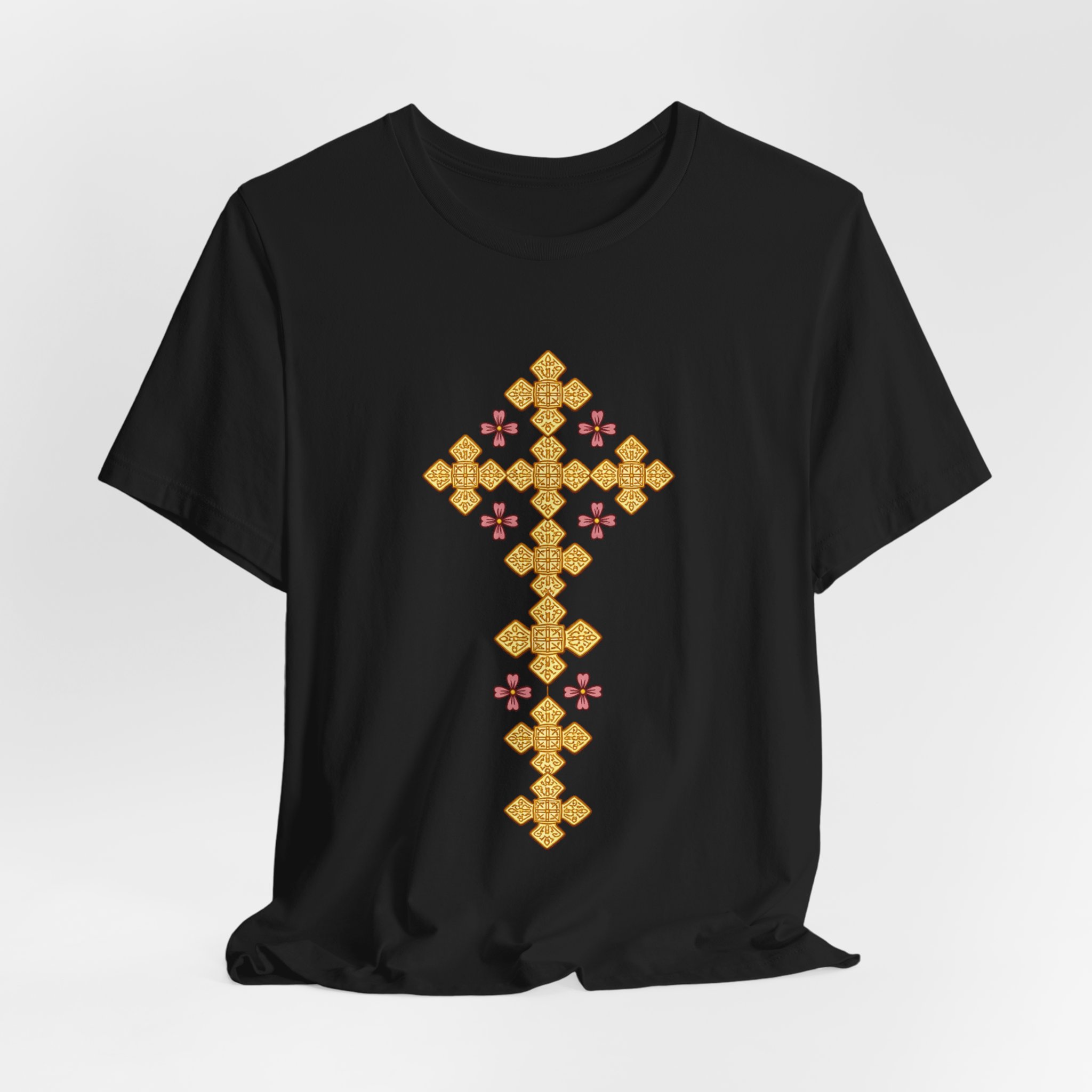Embroidered Gold Cross T-Shirt | Eastern Orthodox Inspired Cross Tee