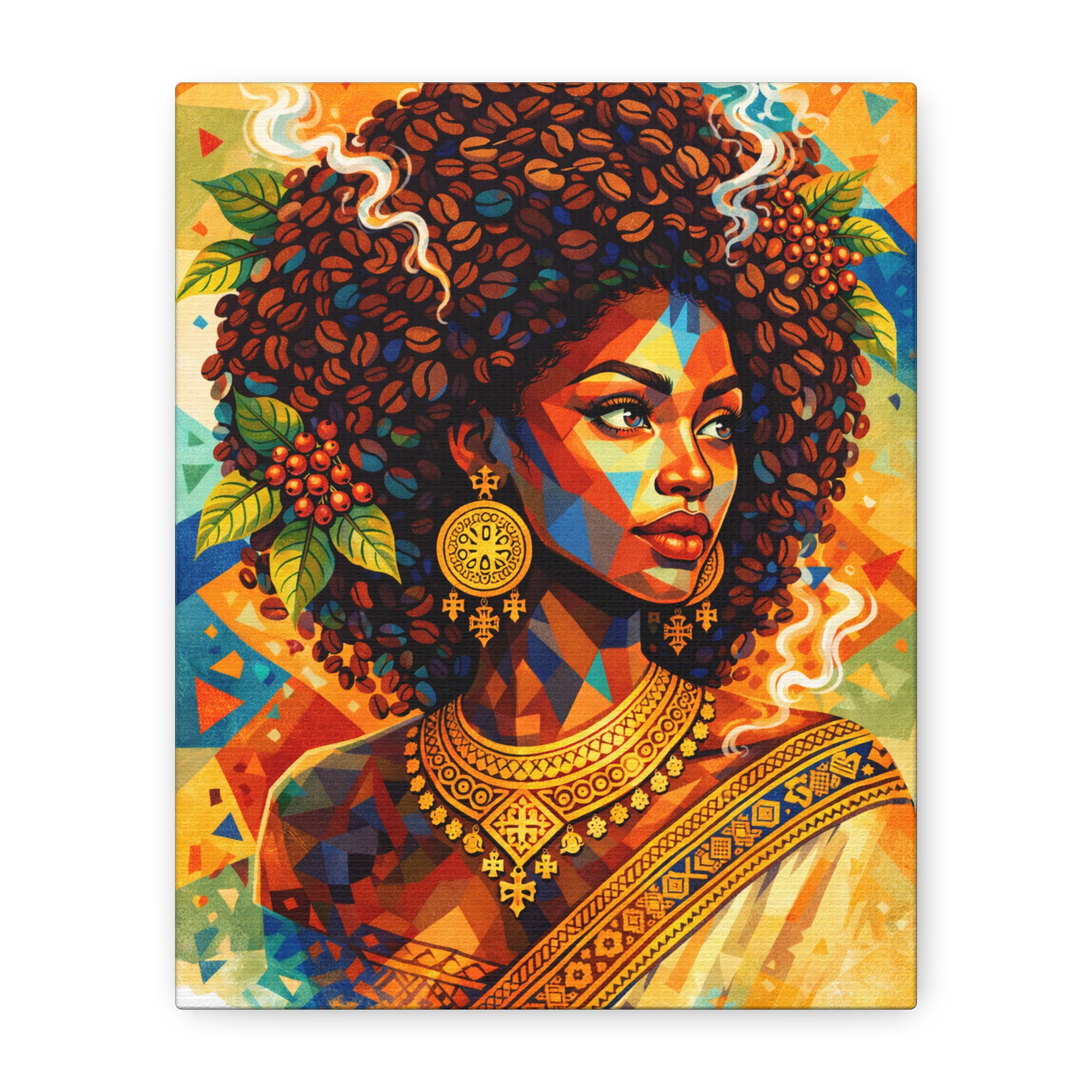 Afrocentric Coffee Crown Portrait Canvas | Matte Stretched Wall Art Canvas