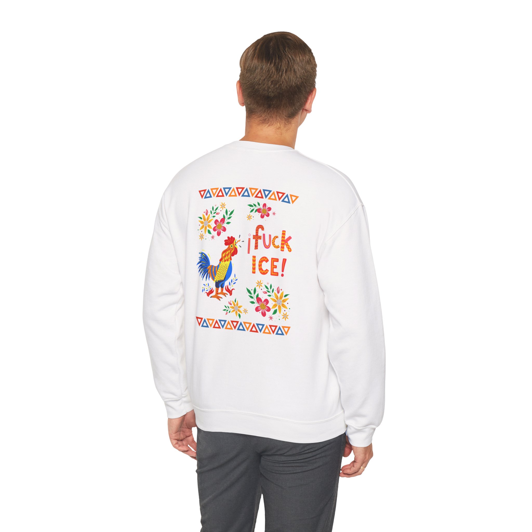 Rooster Floral 'fuck ICE!' Crewneck Sweatshirt | Bold Political Statement