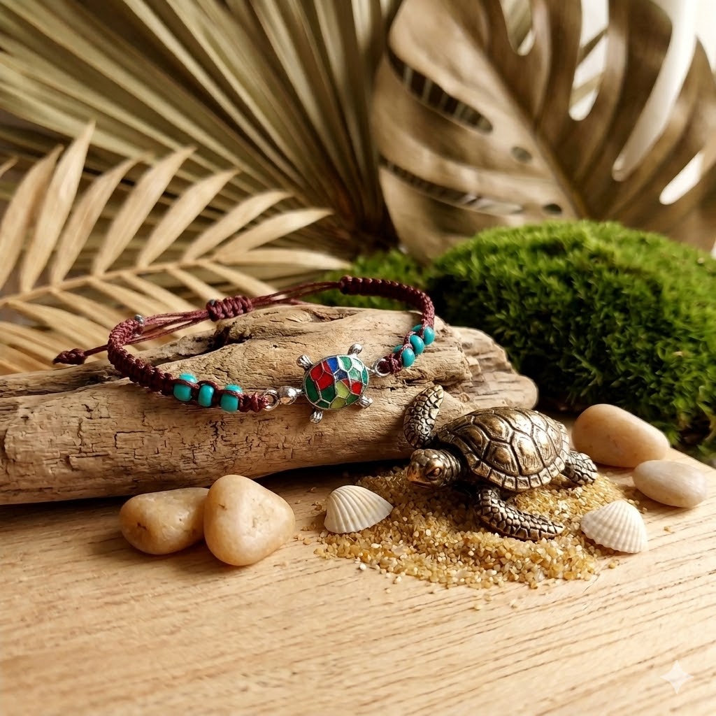 L'Évasion Turquoise – Bracelet Ajustable Tortue Multicolore