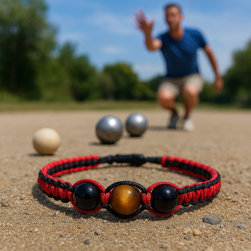 Bracelet tressé rouge et noir œil de tigre et 2 onyx noires