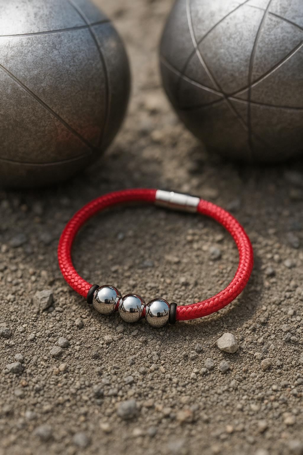 Bracelet "L'Authentique" Rouge – Collection 3 boules Inox