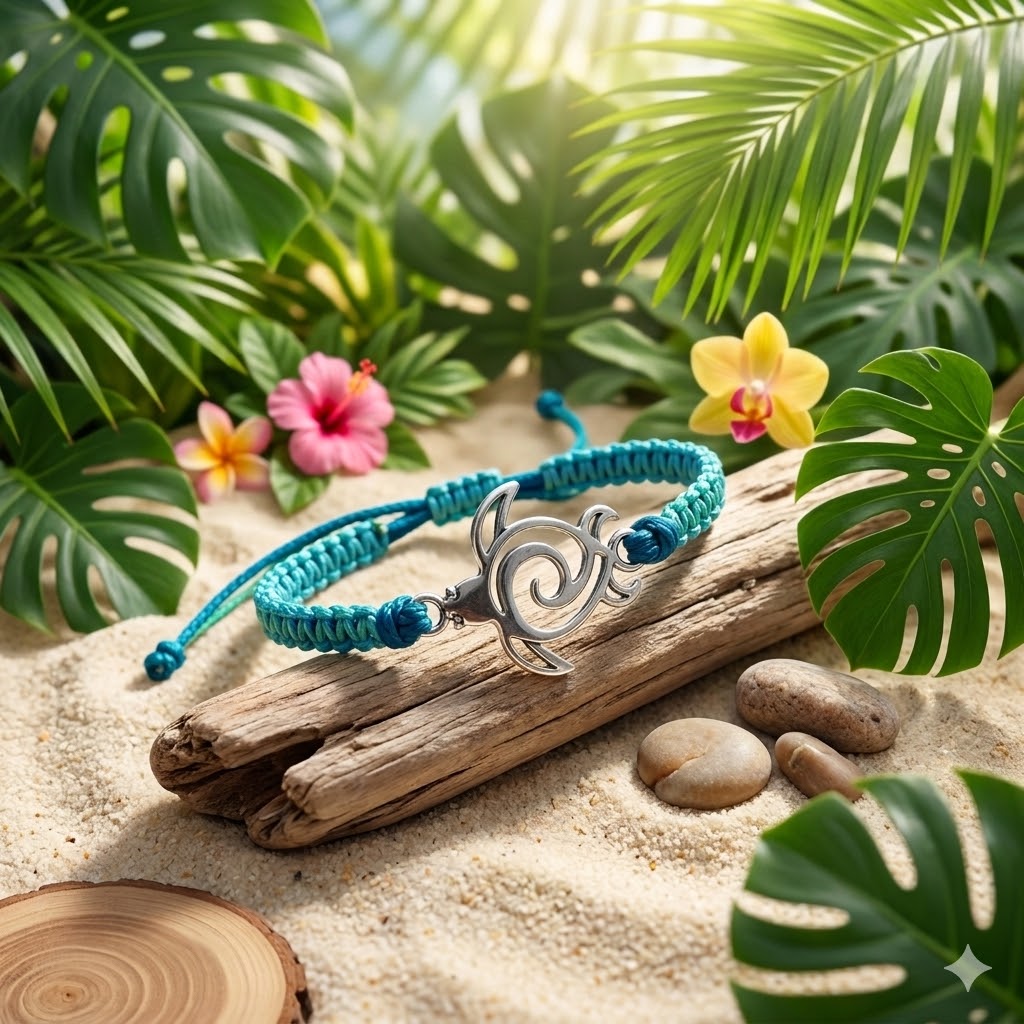 Le Pacifique – Bracelet Artisan Tressé Tortue Argent