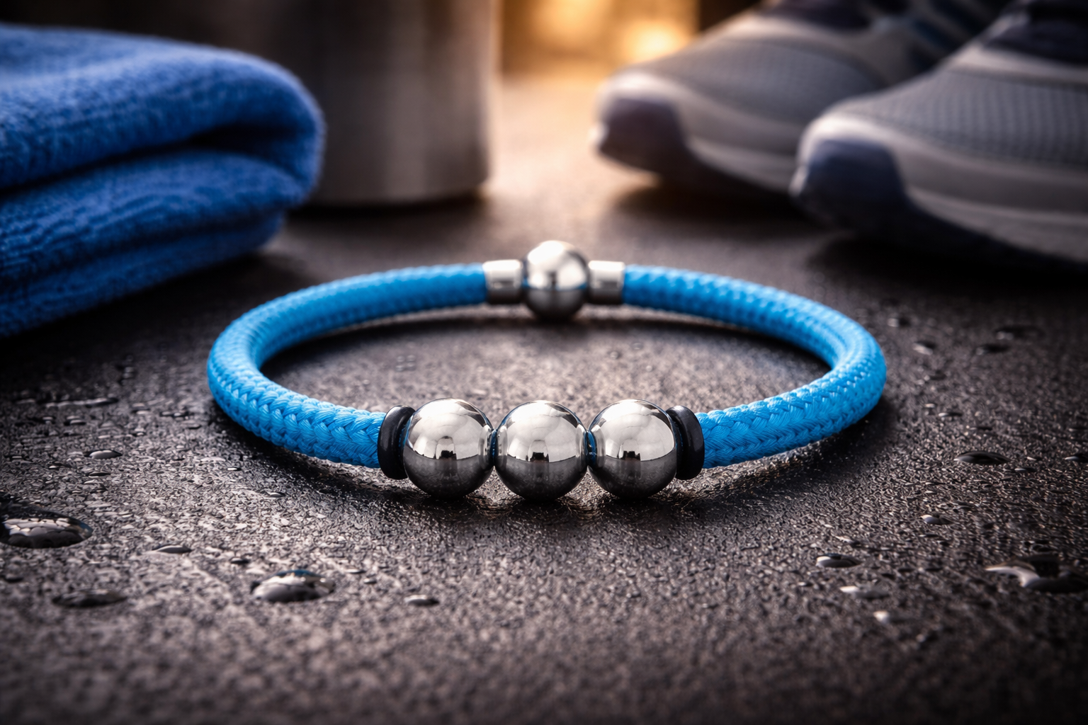 Bracelet "Le Titan Bleu" 3 boules Inox – Édition Bleu Azur