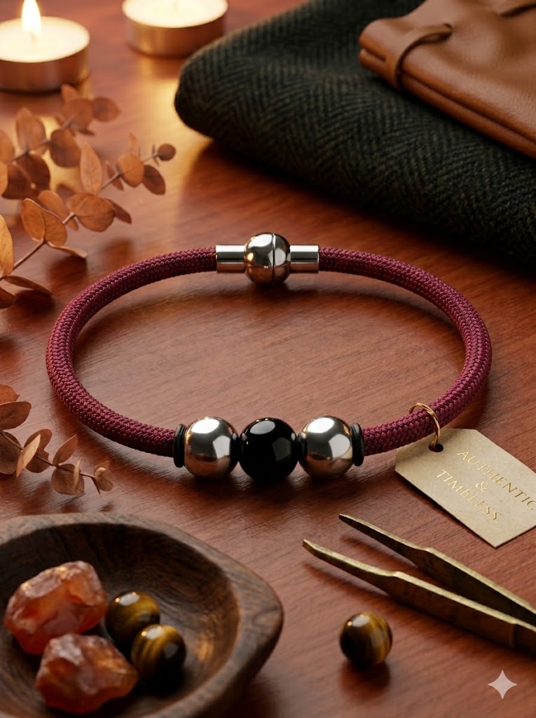 Bracelet "Le Cardinal" Boules acier inox et onyx noire