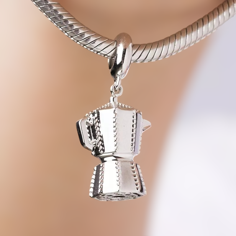 Coffee Maker Charm Pendant Stainless Silver 925