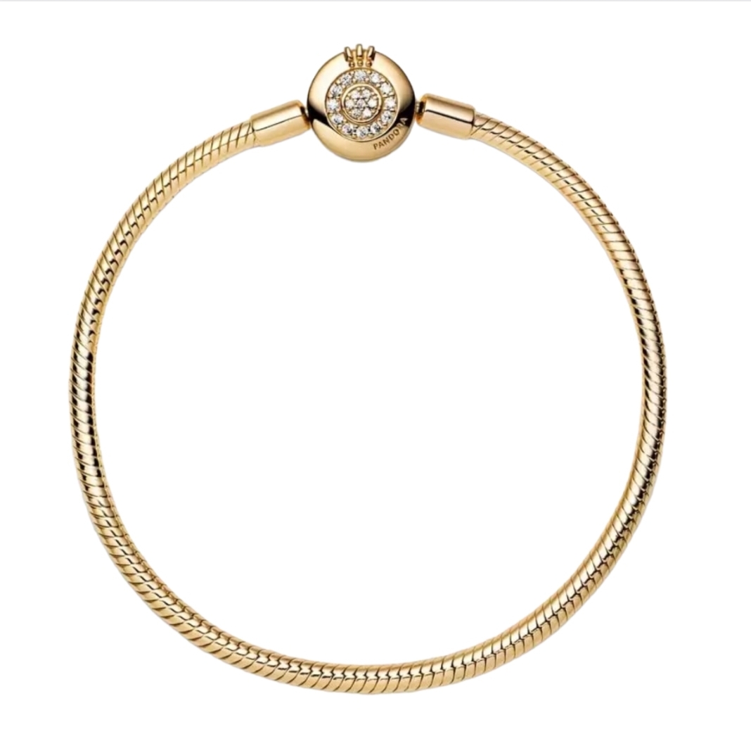 Pandora Sparkling Crown O Snake Chain Bracelet, Gold-Plated