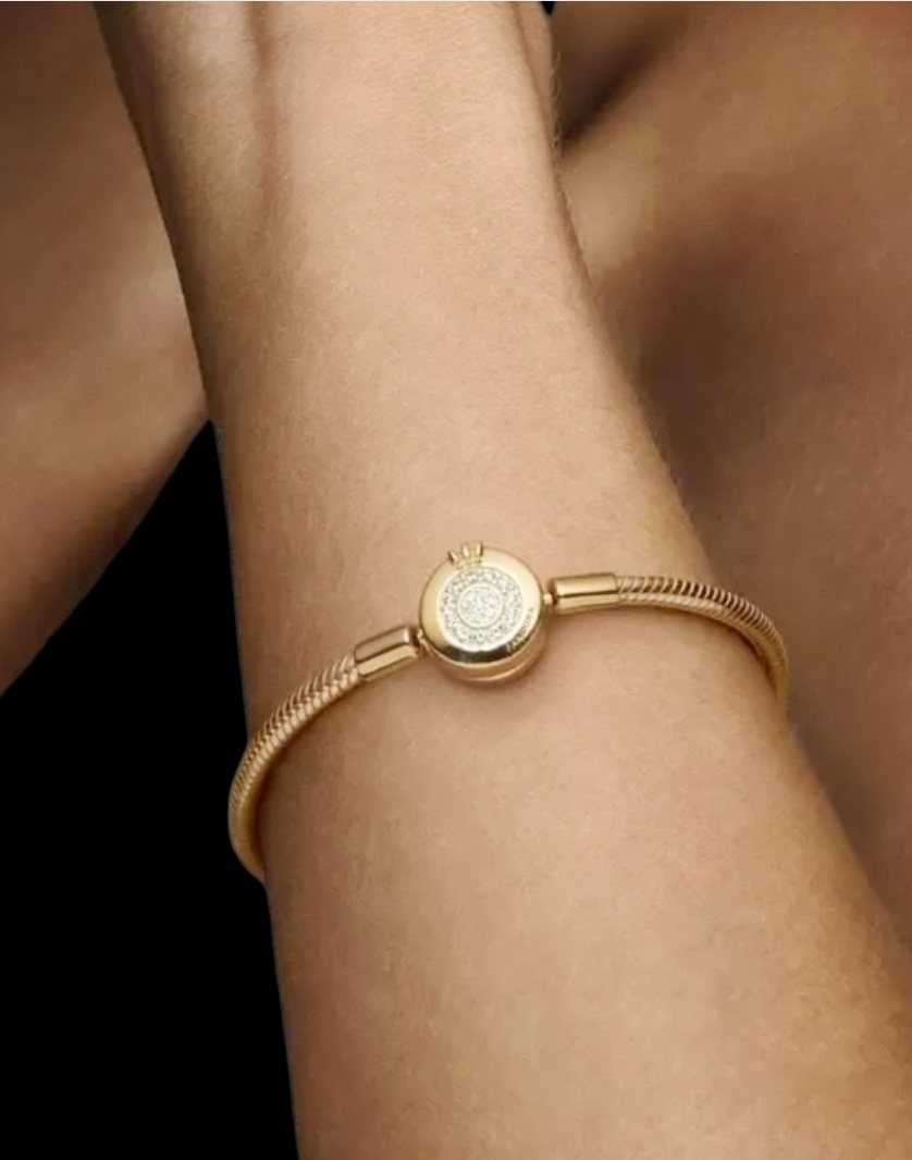 Pandora Sparkling Crown O Snake Chain Bracelet, Gold-Plated