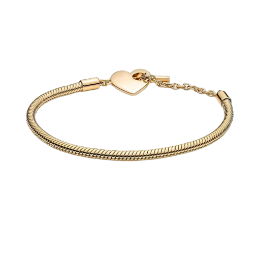 Pandora Moments Heart T-Bar Snake Chain Bracelet, Gold-Plated