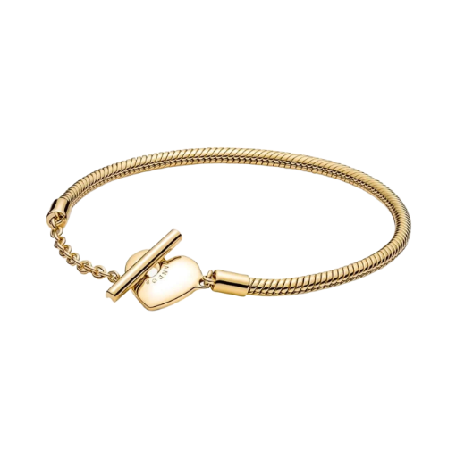 Pandora Moments Heart T-Bar Snake Chain Bracelet, Gold-Plated
