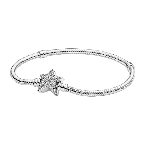 Pandora Moments Asymmetric Star Clap Snake Chain Bracelet 