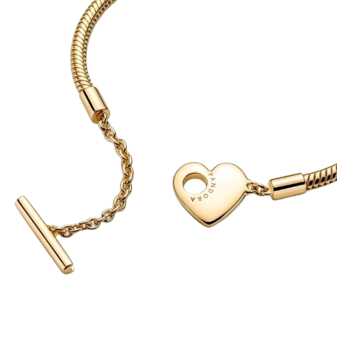 Pandora Moments Heart T-Bar Snake Chain Bracelet, Gold-Plated