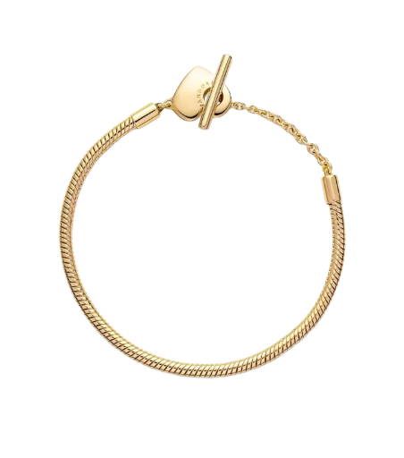 Pandora Moments Heart T-Bar Snake Chain Bracelet, Gold-Plated