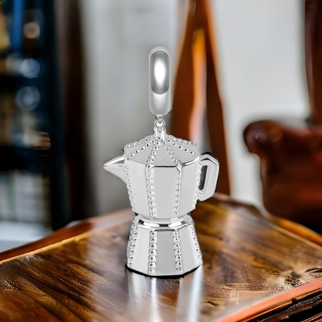 Coffee Maker Charm Pendant Stainless Silver 925