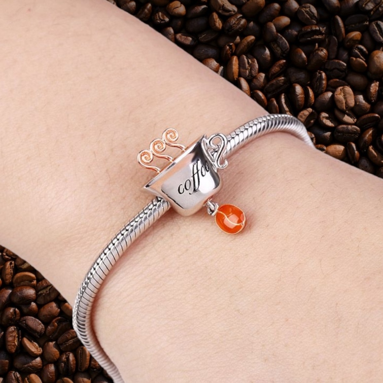 Coffee Cup Charm Stainless Silver 925