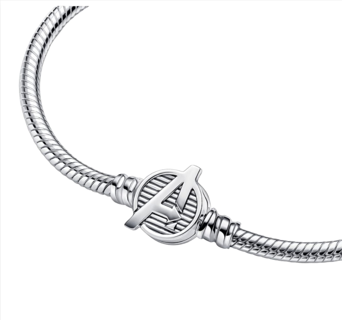 Pandora Moments Marvel the Avengers Logo Claps Snake Chain Bracelet