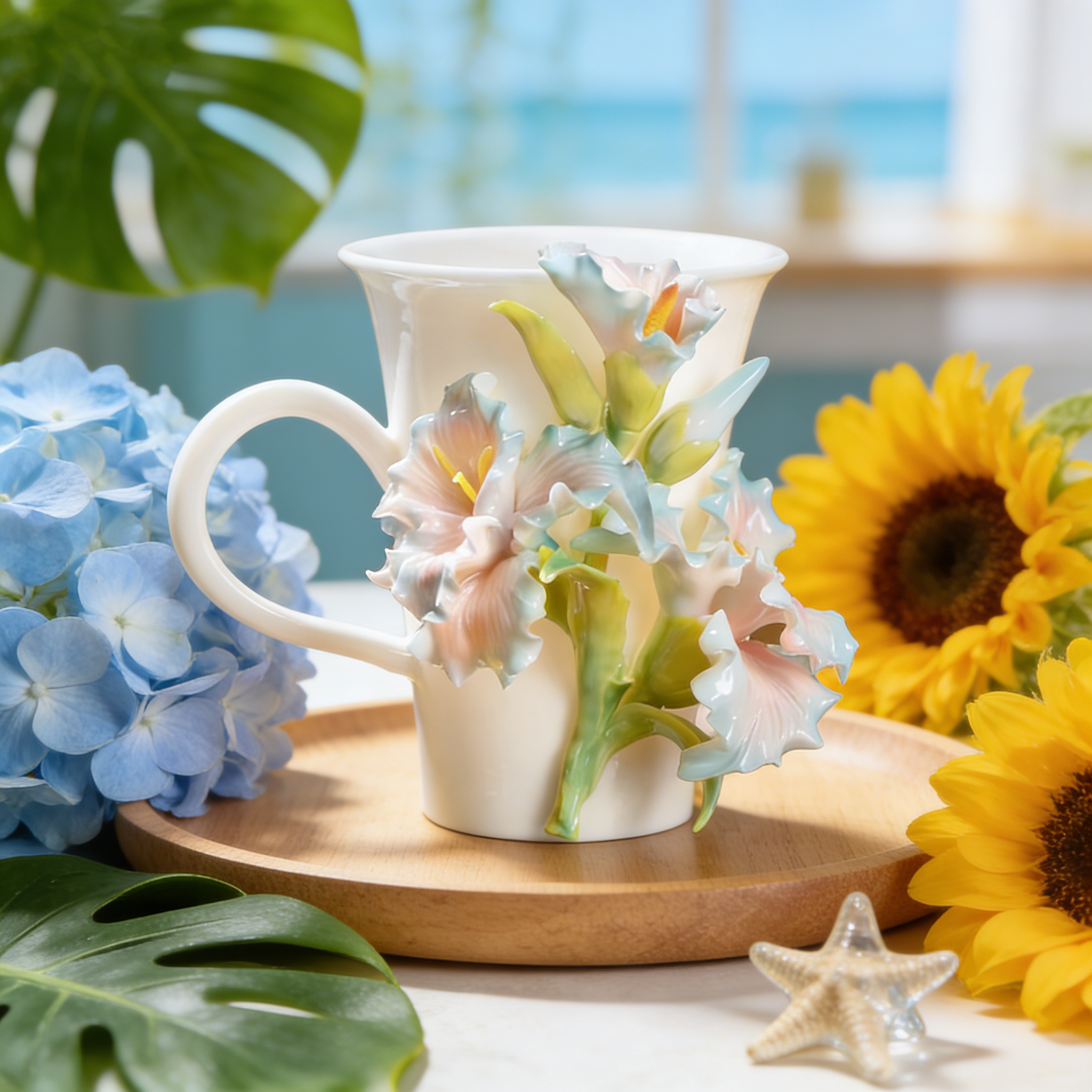 Floral Embossed Ceramic Coffee Mug