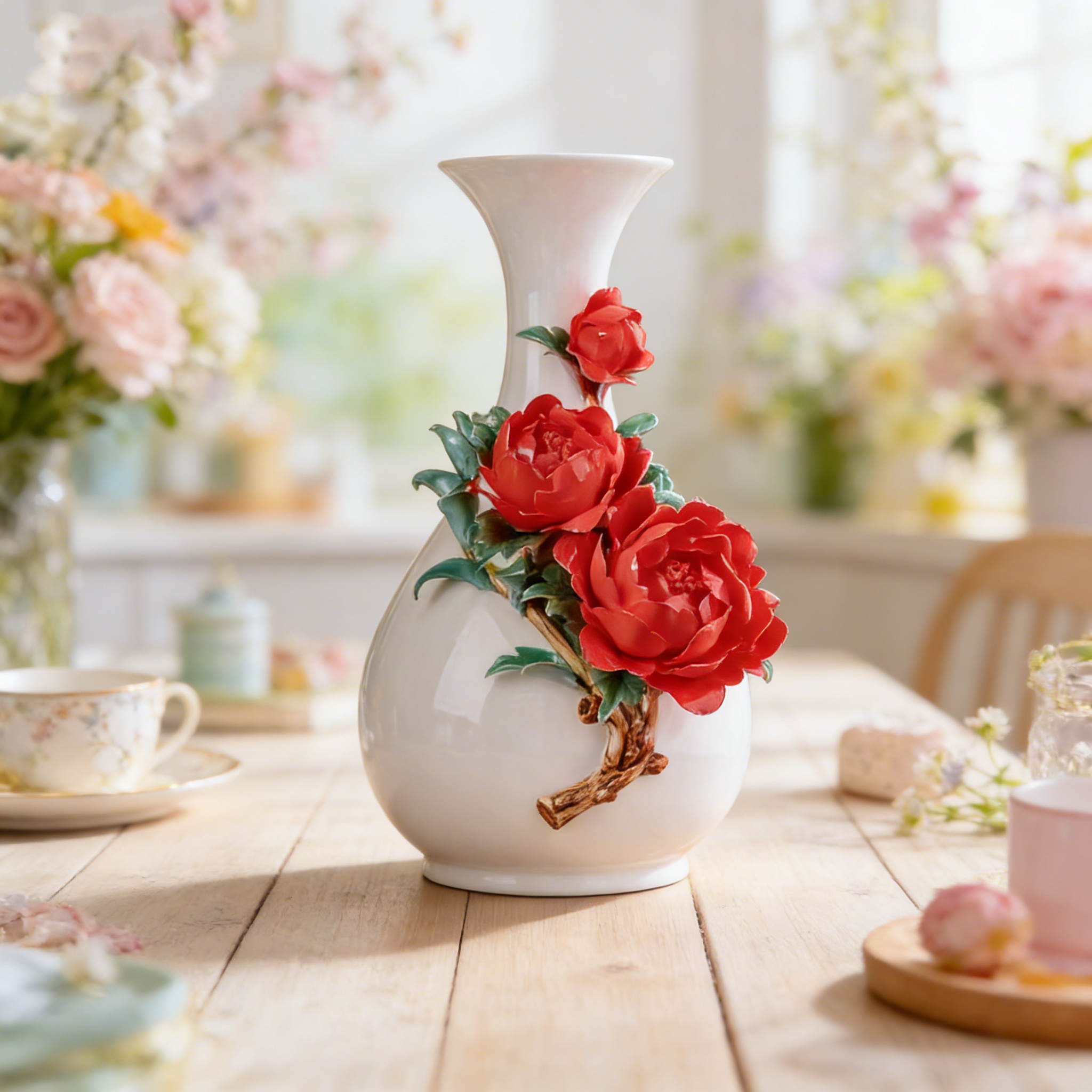 Porcelain Vase with Red Peony Flowers