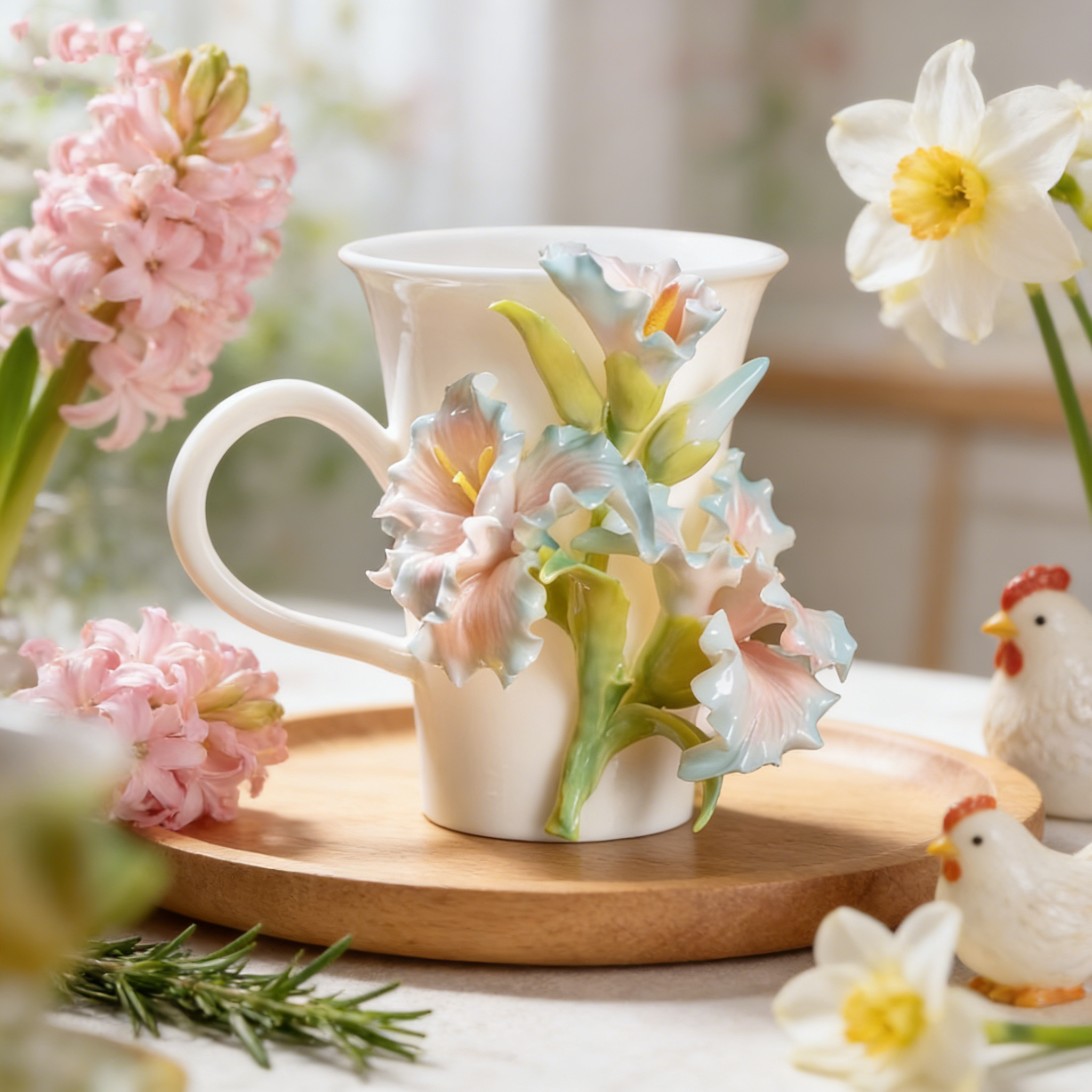 Floral Embossed Ceramic Coffee Mug