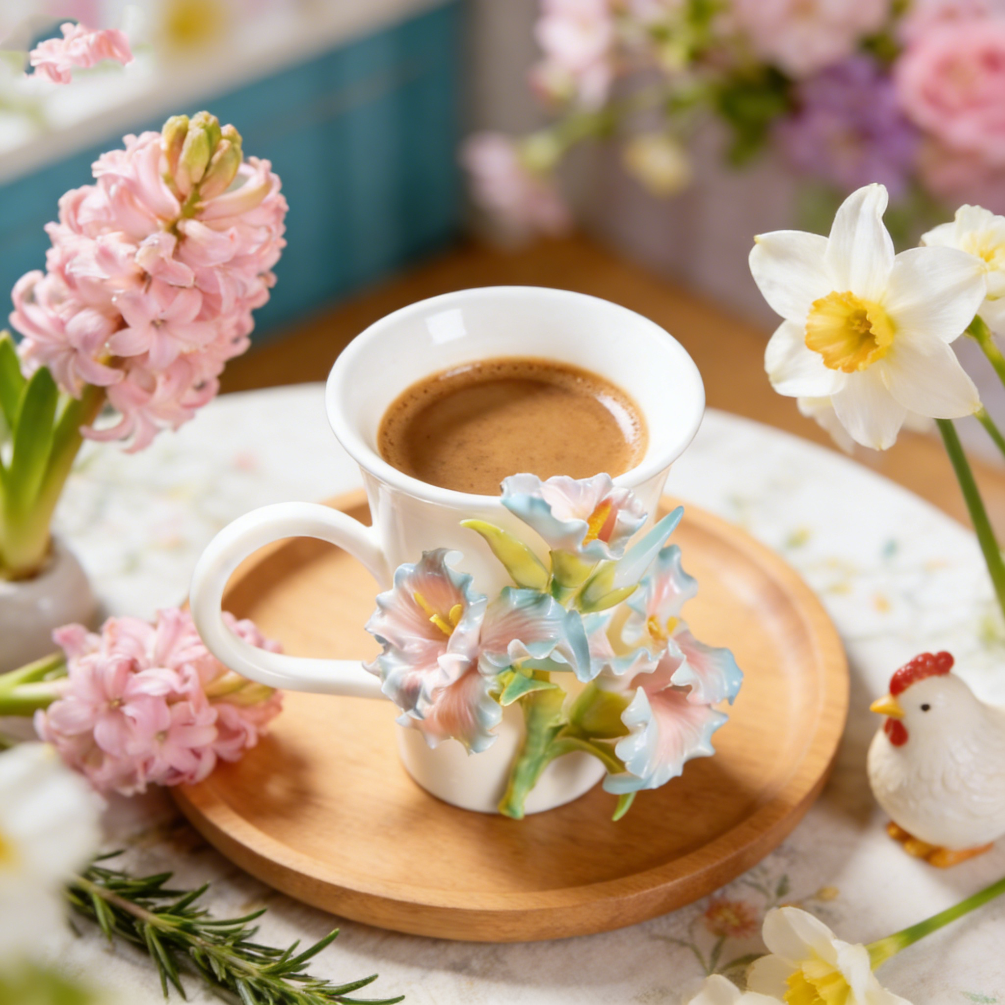 Floral Embossed Ceramic Coffee Mug