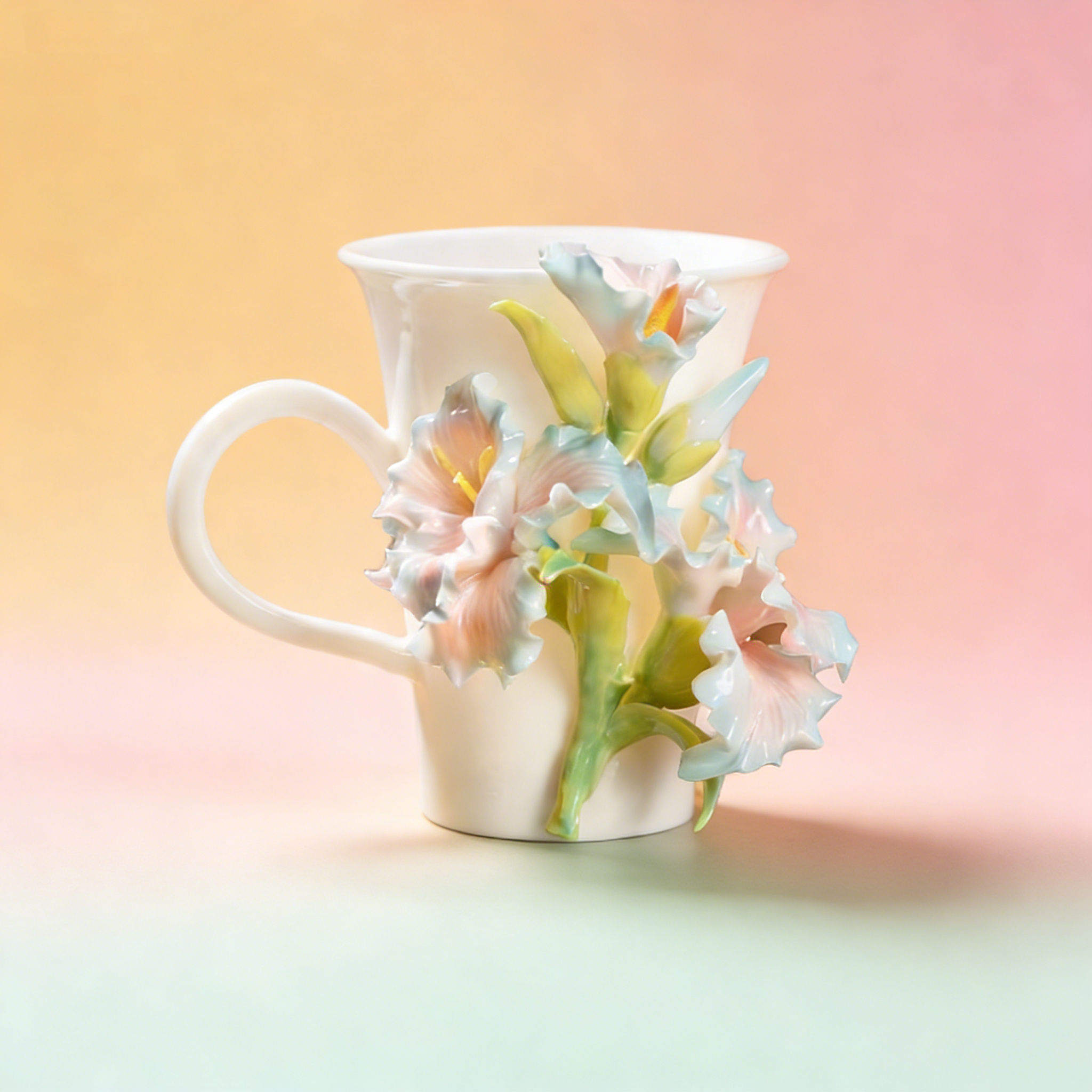 Floral Embossed Ceramic Coffee Mug