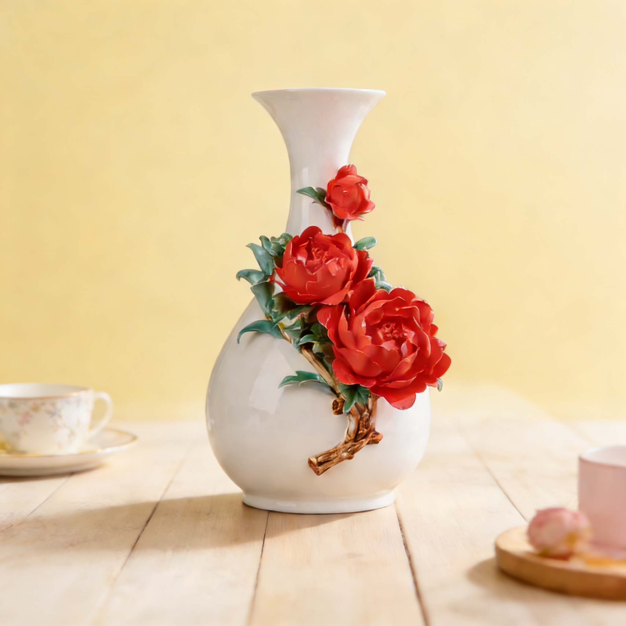 Porcelain Vase with Red Peony Flowers