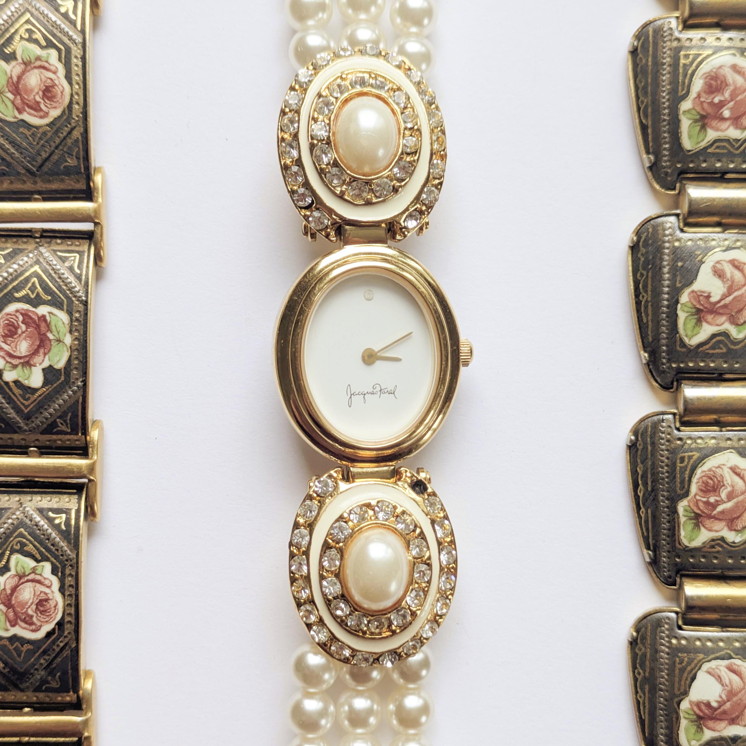 Montre en perle de culture années 90,Jaques Farel -Heure Symbolique au Choix-